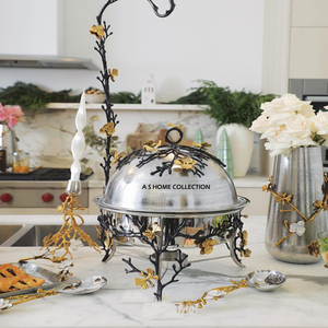 Plato de frotamiento de Acero de Nuevo diseño al mejor precio, plato de comida hecho a mano pulido con espejo, diseño de hojas de flores, calentador de alimentos de Metal al por mayor - Product Image 1