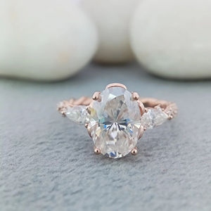 14K Solid Yellow Rose Gold Oval Shape Three Stone 2.0 CT VVS Lab Grown Diamond Engagement Wedding Ring GIA Fine Jewelry - Product Image 1