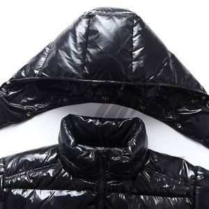 2022 Custom <b>Men's</b> Winter Shinny Down Puffer <b>Jacket</b> Hooded Stand Collar Plus Size Warm Bubble Coat in Black Fabric - Product Image 5