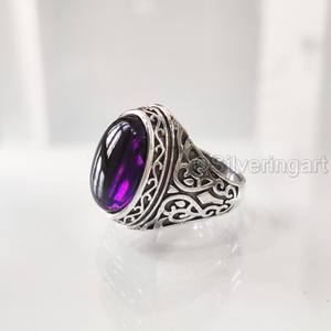 Bague en argent sterling 925 pour homme, avec améthyste naturelle, pierre de naissance de février, style ottoman, cadeau d'anniversaire, vente en gros - Product Image 3