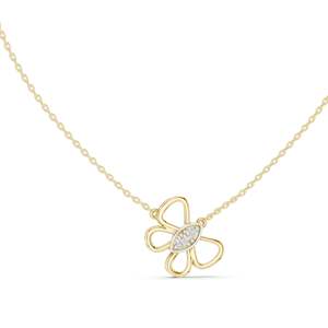 Collar Floral con Diamante Cultivado en Laboratorio de 0.16 CT, VVS-VS EF, Corte Brillante Redondo, Oro de 18K, 14K, Amarillo, Rosa, Blanco - Product Image 3