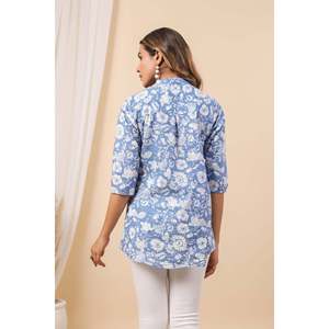 Top de Punto Casual con Estampado Floral Azul Cielo para Mujer, Corte Holgado, Ropa de Fiesta, Primavera Otoño - Product Image 5