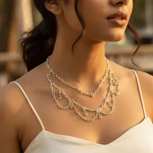 Collar de Cuentas de Plata 925 de Moda para Mujer con Piedra Preciosa de Citrino, Cadenas de Oro de 14K y 18K, Joyería de Diamantes y Perlas, Estilo Religioso - Product Image 1