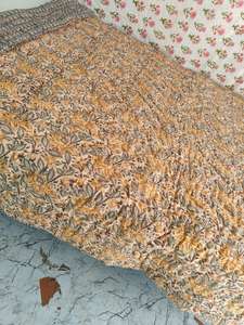 Indian Kantha Cotton Quilt Razai Block Print <b>Bedspread</b> Handmade Winter Blanket Cozy Home Decor Quilted Bedding - Product Image 4