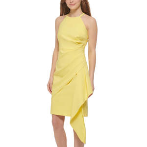 Vestito lungo da donna Vince Camuto senza maniche con scollo all'americana, giallo, taglia 2 Petite - Comodo per feste, con vita naturale, stile impero, abito da ballo a tubino con spacco - Product Image 1