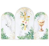 Housse de toile de fond pour arche de baptême, toile de fond pour photomaton, thème religieux, première communion, croix dorée, avec ballons, pour fête de bébé 'Dieu bénisse'