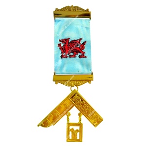 Masonic Craft Jewel with Turquoise <b>Ribbon</b> <b>Red</b> Dragon Logo - Product Image 1