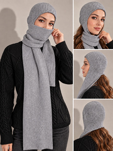 Women's Soft Knit Balaclava <b>Scarf</b> and <b>Hat</b> Set | Winter Warm Hooded <b>Scarf</b> Cap for Women - Product Image 3