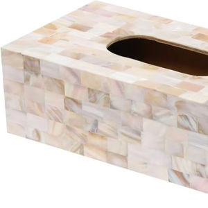 Caja de pañuelos cuadrada con tapa de nácar, de lujo, con incrustaciones de nácar, soporte decorativo para pañuelos de mesa. - Product Image 1