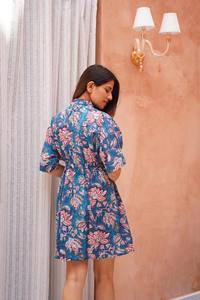 Indien Vintage Style femmes robe main bloc Floral imprimé coton à la mode décontracté été porter court naturel doux Logo tissé - Product Image 4
