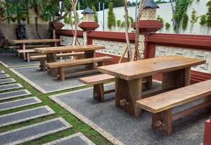 Ensemble de table et banc modernes en bois massif Chaise en bois de Suar pour salle à manger, restaurant, hôtel ou villa, jardin, table rustique - Product Image 2