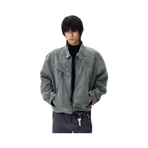 Chaqueta Vaquera Verde Informal para Hombre, Diseño Punk Holgado con Cierre de Cremallera y Piel de Conejo, Logotipo Frontal, Suministro ODM - Product Image 1