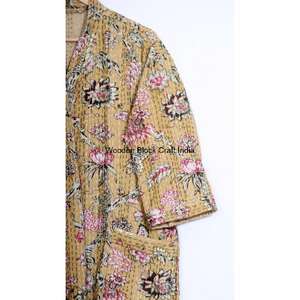 Womens Vintage Cotton Kantha Quilted Short <b>Kimono</b> <b>Robe</b> Handmade Indian Festival Fashion Sleepwear Jacket Cozy Wear - Product Image 3