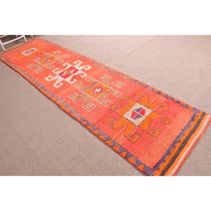 Turkish <b>Runner</b> <b>Rug</b>, 3x11.6 ft Vintage <b>Rug</b>, Orange Herki Wool <b>Rug</b> - Product Image 3