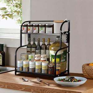 New Latest Look Powder-Coated Black Iron <b>Spice</b> <b>Rack</b> Organizer for Kitchen <b>Countertop</b> Cabinet Storage With Durable TwoTier Design - Product Image 3