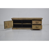 Mueble de TV de Madera de Mango Sólida, Moderno y de Lujo, con Función de Almacenamiento, Estilo Industrial Ajustable, para Sala de Estar, Dormitorio, Casa de Campo