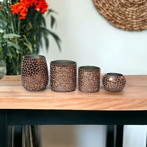 ขวดโหลแก้วใส่เทียนทรงกระบอกทำมือโมเสกสีน้ำตาลสุดหรูขนาดสั่งทำได้สำหรับตกแต่งบ้านงานแต่งงาน - Product Image 4