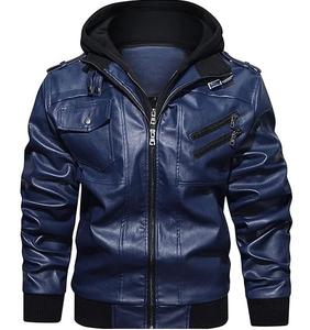 Nouvelle veste en cuir élégante pour hommes avec capuche imperméable multi-poches sur mesure en plein air motard veste en cuir de mode décontractée - Product Image 1