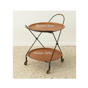 Carrito personalizado de tamaño y forma, carrito para servir comida, carrito de comida de 2 niveles para restaurante de hierro y madera, carrito de comida para Hotel de Home Arts - Product Image 1