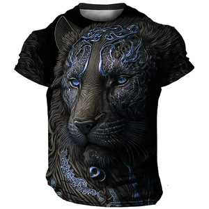 Tiger Camiseta de punto sólido Moda Impresión digital Cuello en V Media manga Regular Fit Street Casual Sportwear Transpirable Secado rápido - Product Image 3