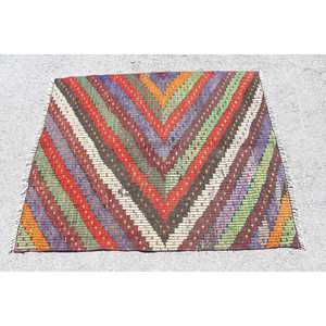 Tapis turc Kilim 3,37x4,1 pieds, vintage, patchwork, laine rouge, tapis écologique avec envers en latex - Product Image 3