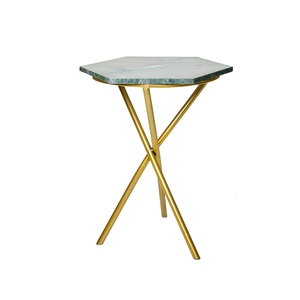 Table en métal arrondie à finition antique dorée avec dessus en verre Table de canapé pour meubles maison - Product Image 4