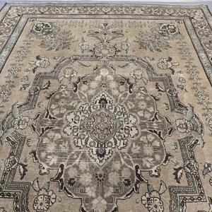 9.4x13 ft Oversize Vintage Rug, Turkish Rug, <b>Brown</b> Blue Oriental <b>Wool</b> Rug - Product Image 5