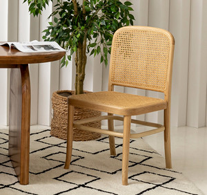 Celvine-Muebles modernos para el hogar, sillas de comedor de madera maciza de teca y ratán tejido con acabado natural para uso en interiores - Product Image 6