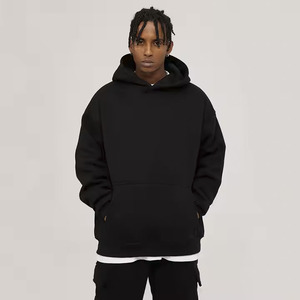 เสื้อฮู้ดสีดำล้วนสำหรับผู้ชายผ้าฟลีซหนา500 GSM พิมพ์ลายดิจิตอลแบบครบวงจรความอบอุ่นในฤดูหนาว - Product Image 5