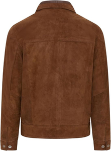 Latest New Design <b>Brown</b> Suede Leather Jacket for Men with Customized Sheep Skin Fully Customized Jacket Buttons Front Logo - Product Image 3