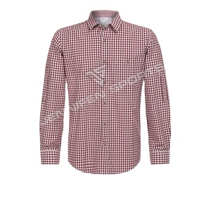 ขายส่งเสื้อเชิ้ตผู้ชายบาวาเรียตรวจสอบผ้าผ้าฝ้าย 100% แขนยาวปุ่มปิดกระเป๋าหน้าอกภายในป้ายคอทอ - Product Image 1