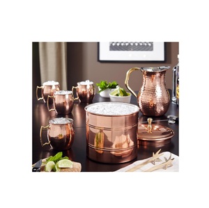 Tasse à bière Moscow Mule martelée en cuivre pur 100% avec pichet et refroidisseur de vin - Product Image 1