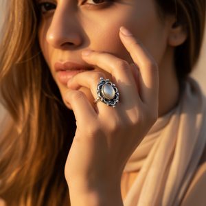 Anillo de Plata de Ley 925 con Piedra Turquesa Tallada para Mujer - Product Image 1