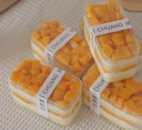 Boîte à desserts en plastique PS carrée transparente matériaux recyclés écologiques jetables pour gâteaux collations sucre nourriture pour bébé