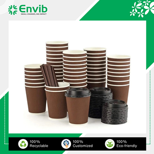 Tazas de papel de pared onduladas de color blanco y negro de alta demanda de calidad estándar Kraft de 10oz disponibles para la venta para servir café - Product Image 2