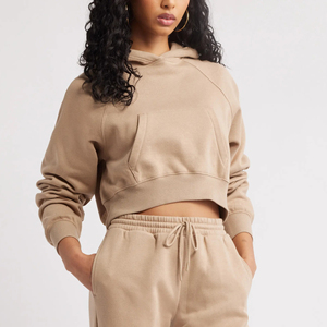 Pull épais et surdimensionné à épaules tombantes, sweat à capuche court pour femme, vêtements décontractés d'hiver, sweats à capuche pour femme avec logo imprimé DTF personnalisé - Product Image 4