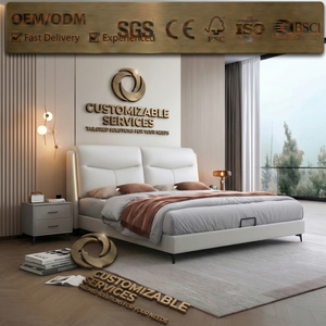 Lit double flottant à structure KD, directement de l'usine, cadre de lit moderne en cuir rembourré avec éclairage sous le lit, assemblage facile - Product Image 1