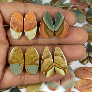 Natural Polychrome Jasper Pair Loose Gemstone Cabochon Quartz Loose Designer <b>Healing</b> Jasper <b>Crystals</b> For Pendant Making Supply - Product Image 1