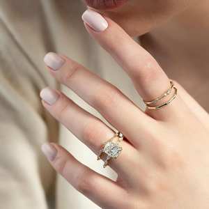 ชุดสำหรับเจ้าสาว3.15 CT ตัด Moissanite แหวนหมั้นพร้อมแถบจับคู่ยาวเบาะซ่อนแหวน - Product Image 2