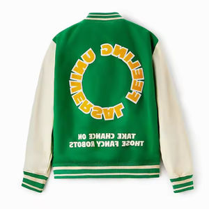 OEM al por mayor de los hombres de béisbol Varsity chaqueta de alta calidad 100% de lana delgada botón completo Chenille bordado frente manga de cuero - Product Image 2