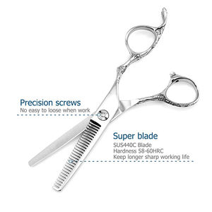 Ciseaux professionnels pour éclaircir les cheveux, en acier inoxydable droit, pour droitiers, design équilibré pour la coiffure et le toilettage, pour les barbiers - Product Image 2