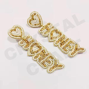 Boucles d'oreilles en perles de drapeau américain vintage pour femmes Orange blanc bleu couleur tissu accessoire élégant pour mariage patriotique - Product Image 4