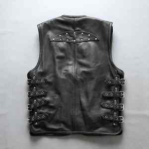2025 New Look Customized High Quality Embroidery Men's Genuine Leather Vest Stylish Biker <b>Waistcoat</b> Winter Outer Wear - Product Image 3