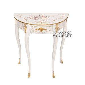 Table console classique en marbre blanc avec cadre en bois élégant et accents dorés, console de luxe pour l'entrée, le couloir, la décoration - Product Image 1