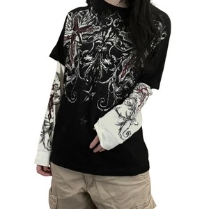 คุณภาพสูงผู้หญิงGothic Breathable 2 ชิ้นเสื้อฤดูใบไม้ร่วงฤดูหนาว 2024 Vintage Top OEMเสื้อผ้าสบายๆ - Product Image 3