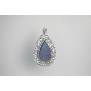 Grand pendentif goutte d'eau en filigrane Lapis plaqué rhodium - Product Image 4