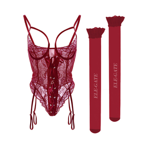 Corsetto Regolabile con Lacci Frontali, Reggicalze e Coppia di Calze, Accessorio in Pizzo per Donna - Product Image 3