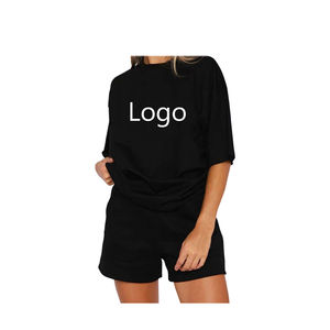 Ensemble de 2 meilleurs prix pour femmes ensemble t-shirt short surdimensionné 100% coton couleur unie femmes t-shirts à manches courtes avec short - Product Image 3