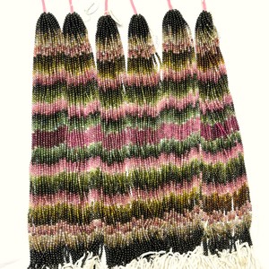 Cuentas de piedras preciosas redondas lisas de turmalina al por mayor de 2,5mm, hebras de cuentas de turmalina múltiple Natural para fabricación de joyas, proveedor indio - Product Image 2