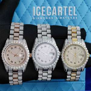 นาฬิกาข้อมือ Moissanite รุ่น Presidential ขนาด 41 มม. หน้าปัดเลขโรมัน 18.3 กะรัต ประดับเพชรเต็มเรือน ตัวเรือนทองคำชมพู 14K นาฬิกาแฟชั่นอัจฉริยะ - Product Image 2